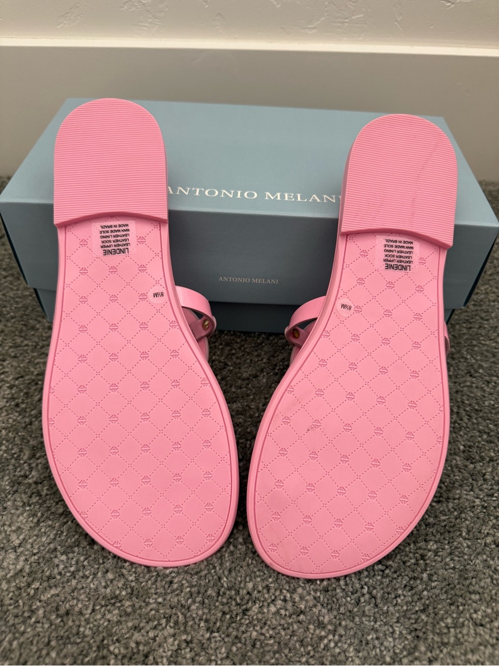 ANTONIO MELANI Pink Laser-Cut Leather Thong Sandals with Gold Accents - Picture 6 of 8
